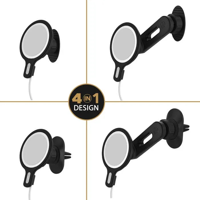 SCOSCHE Magic Mount for Magsafe 4-IN-1 (Vent- Dash- Swing) + 20W PD Car charger - Black - Tashqila