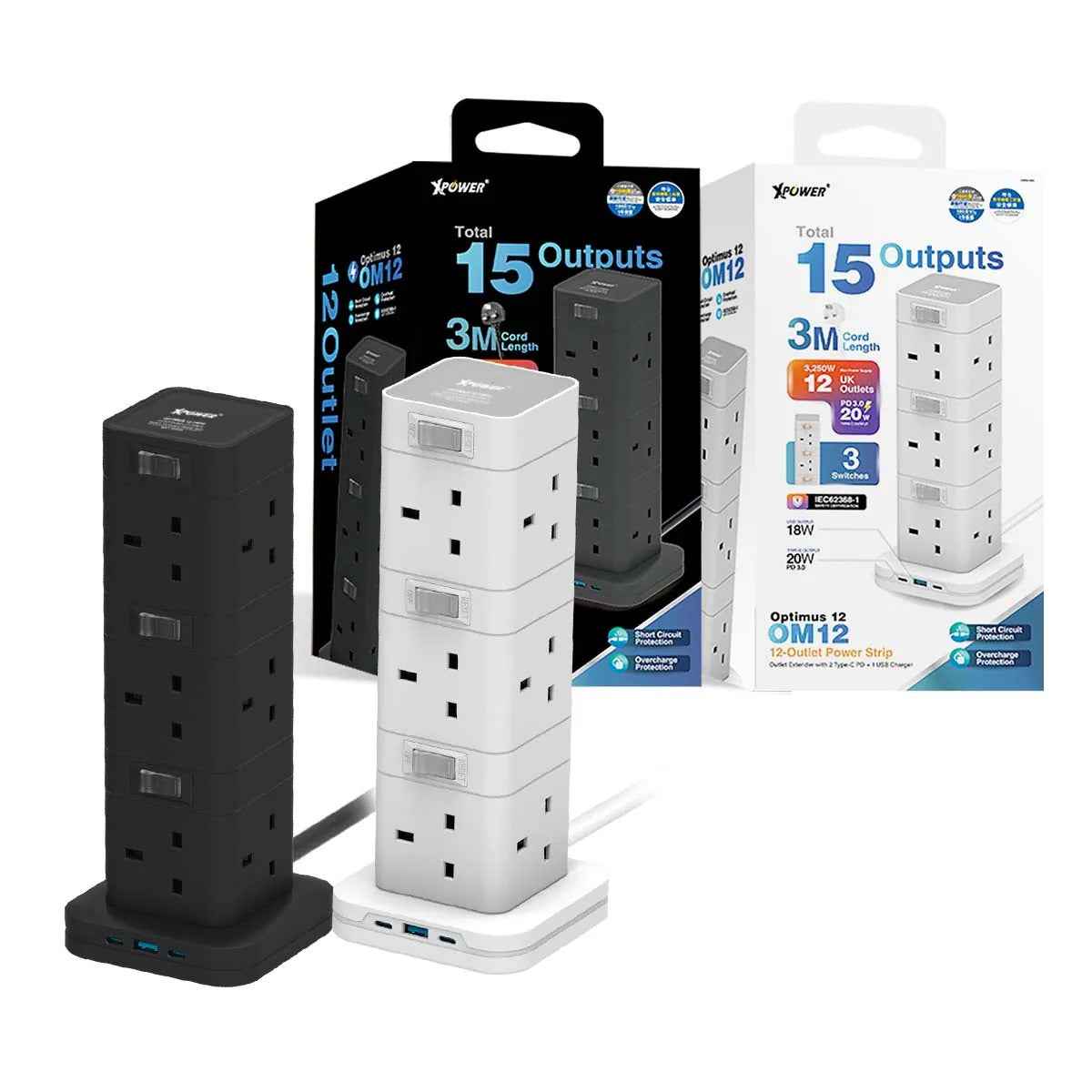 Xpower 15 Output Power Strip, OM12 3M, Black