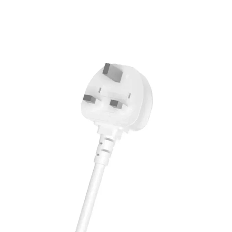 White UK plug power adapter for mobile devices, compatible with MagSafe chargers and power banks