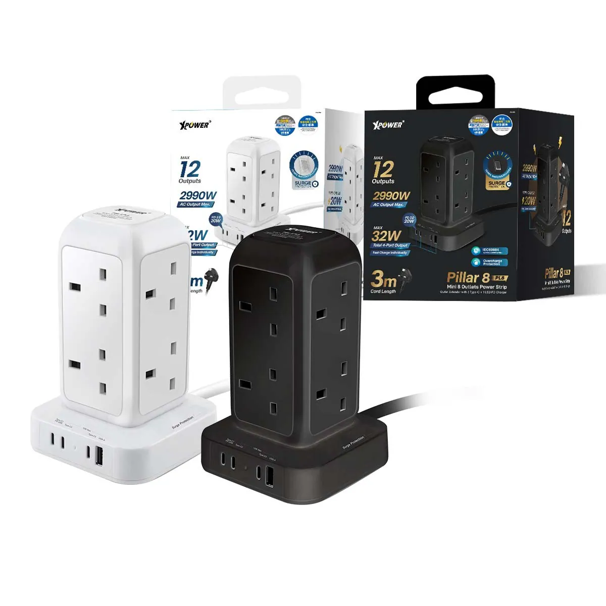 Xpower 12 Output Power Strip, PL8 3M, Black