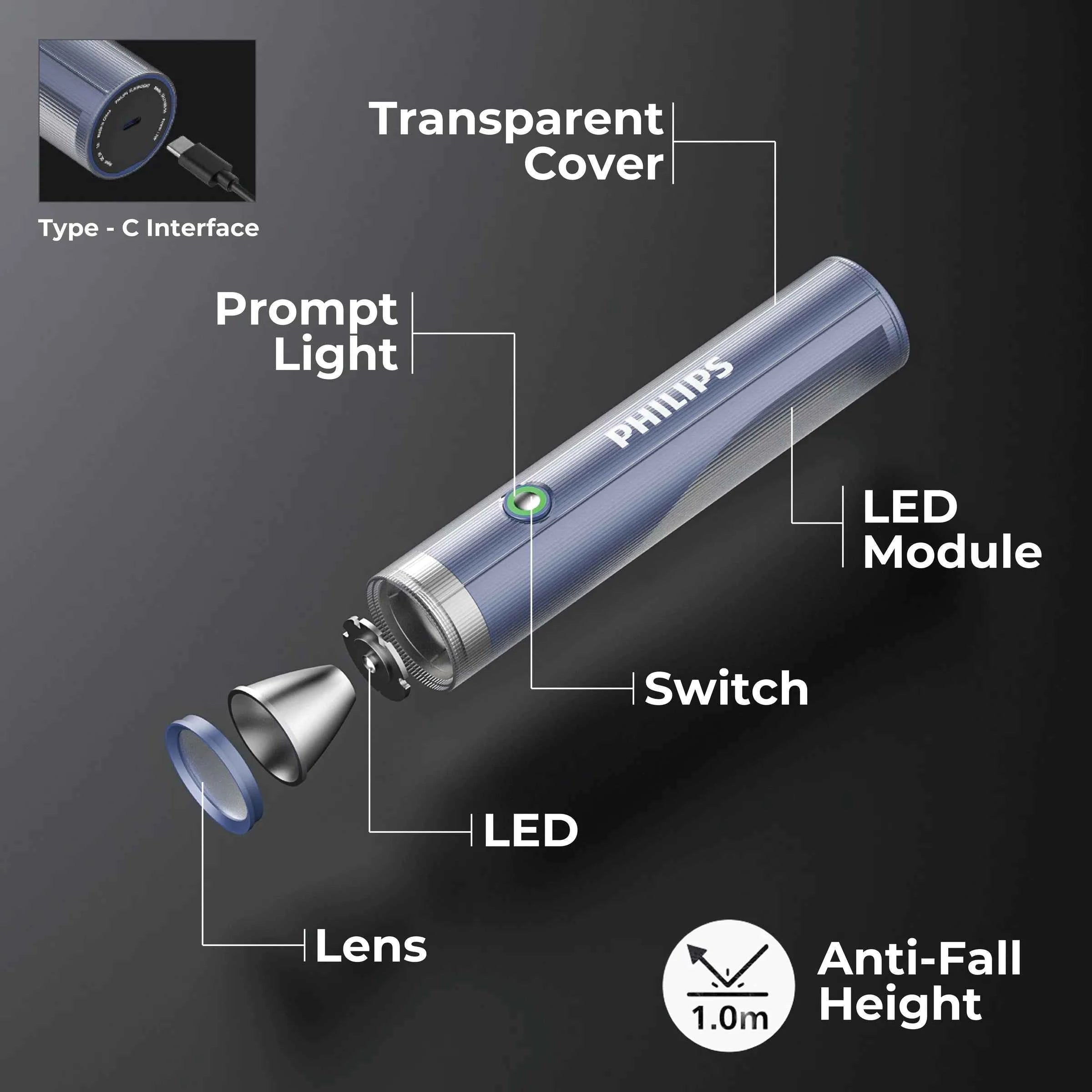 Philips LED Flashlight 4 Modes 2000mAh
