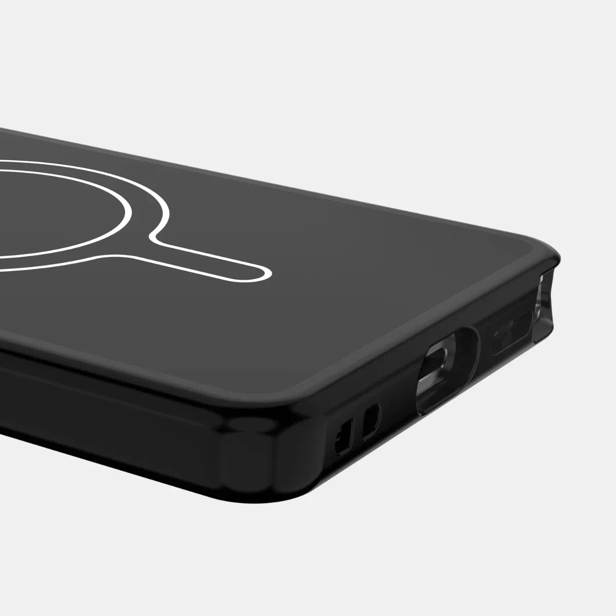Black MagSafe-compatible phone case with sleek design and precise cutouts