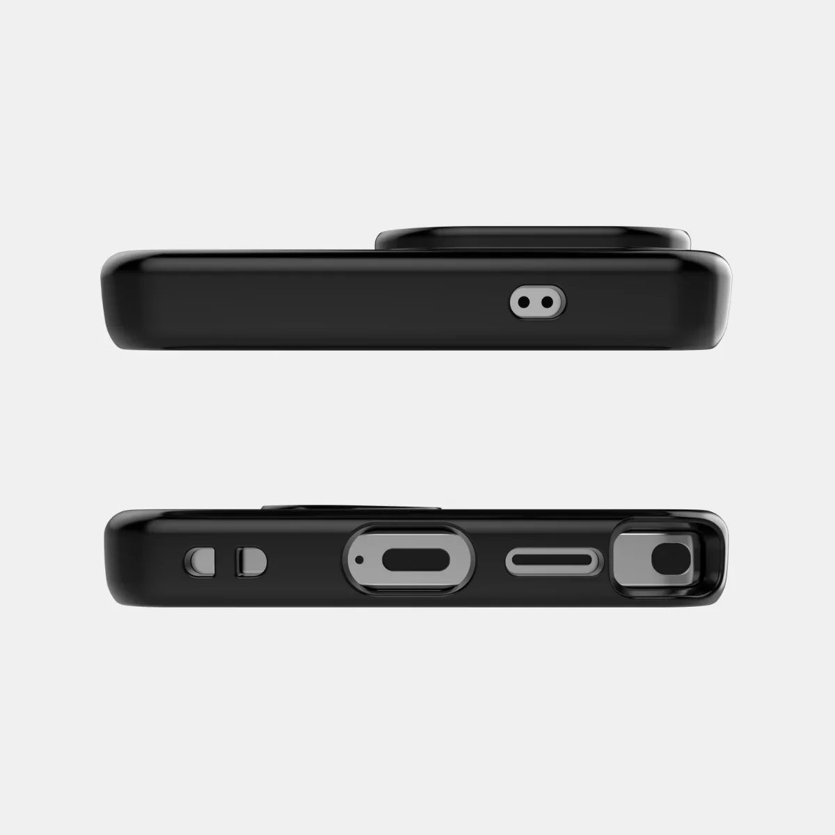 Black phone case with MagSafe compatibility and precise cutouts for ports and buttons