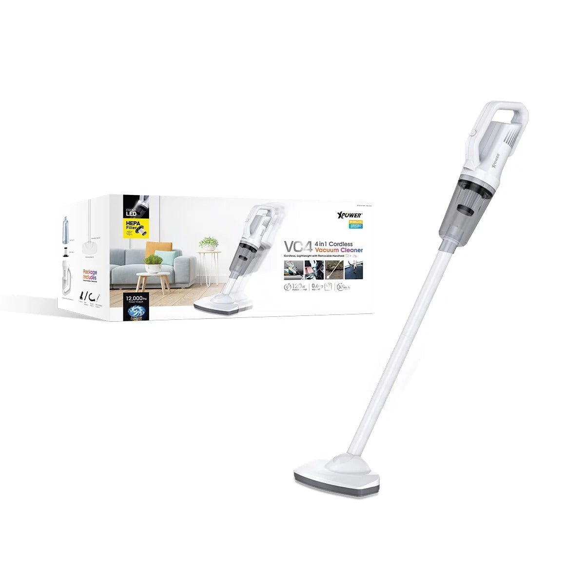XPower VC4 4In1 Cordless Vacuum Cleaner 6000mAh Battery - White