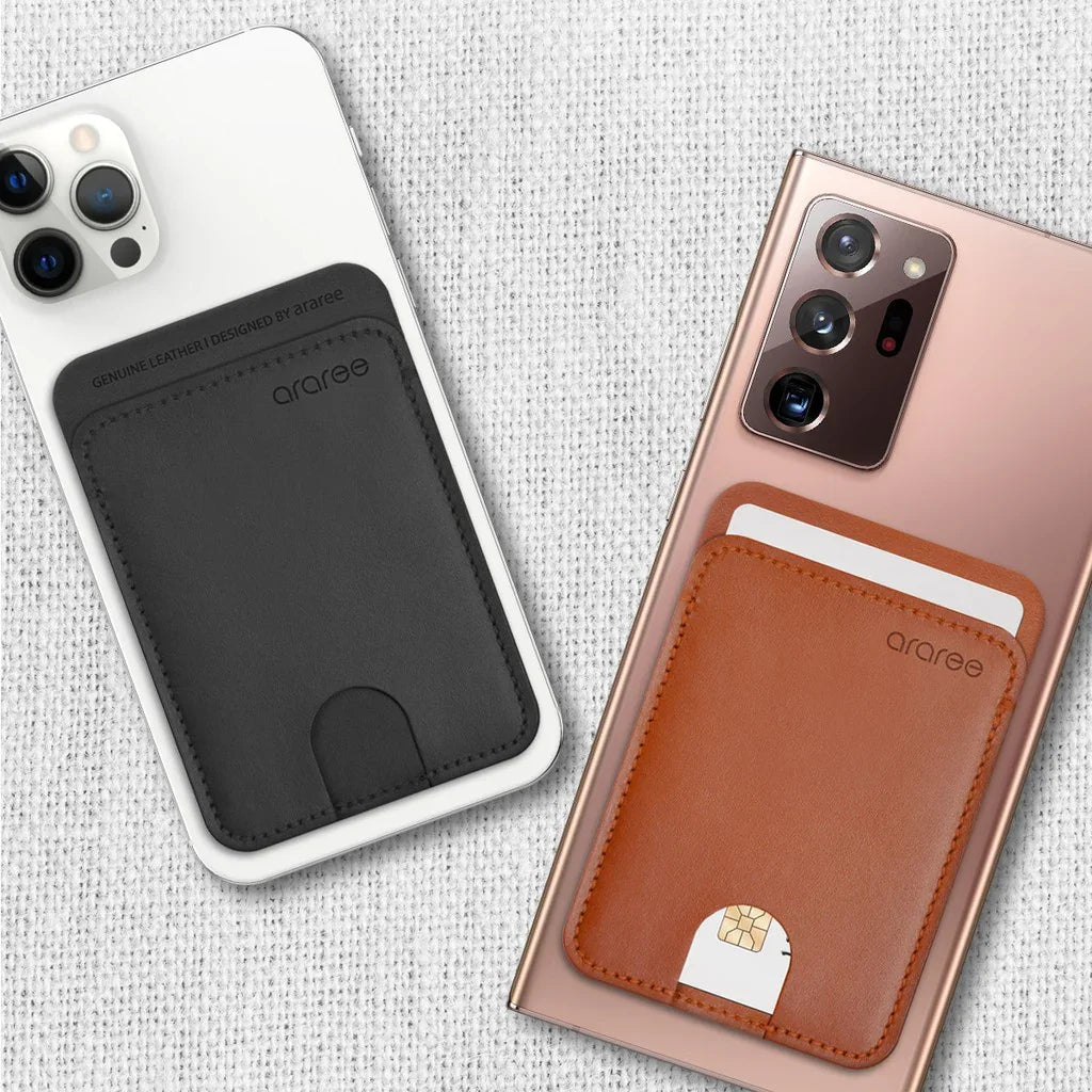 Araree Stick Pocket Genuine Leather Universal Card Holder - Brown - Tashqila