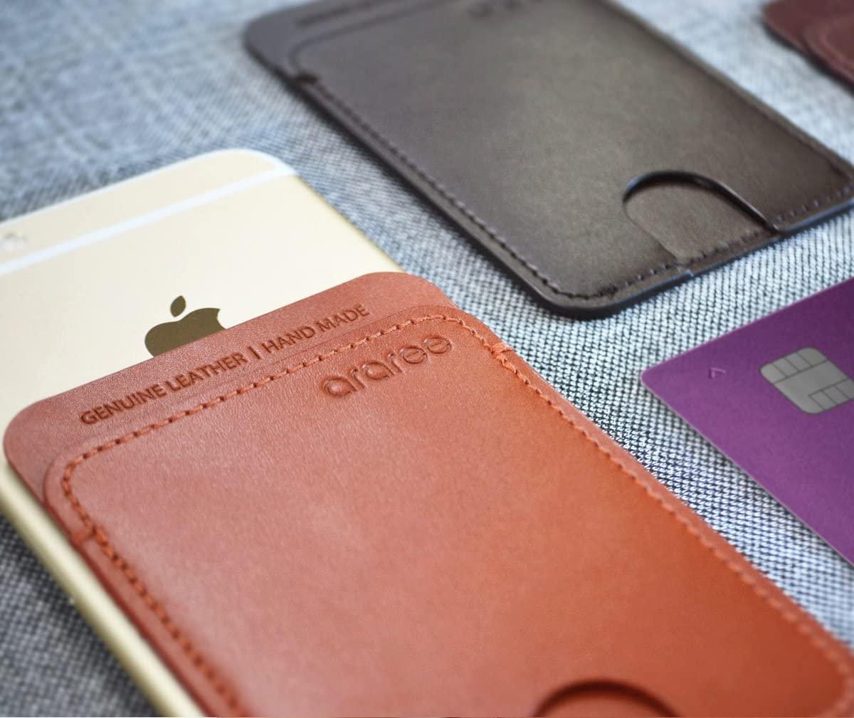 Araree Stick Pocket Genuine Leather Universal Card Holder - Brown - Tashqila