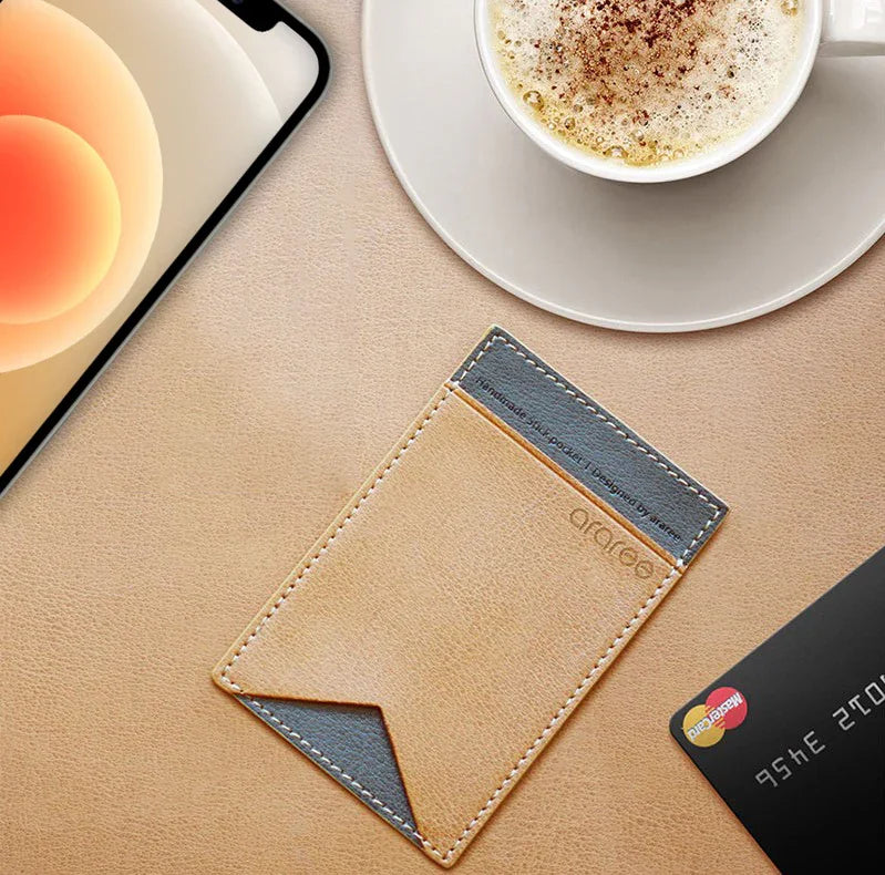 Araree Stick Pocket Genuine Leather Universal Card Holder - Saddle Brown - Tashqila