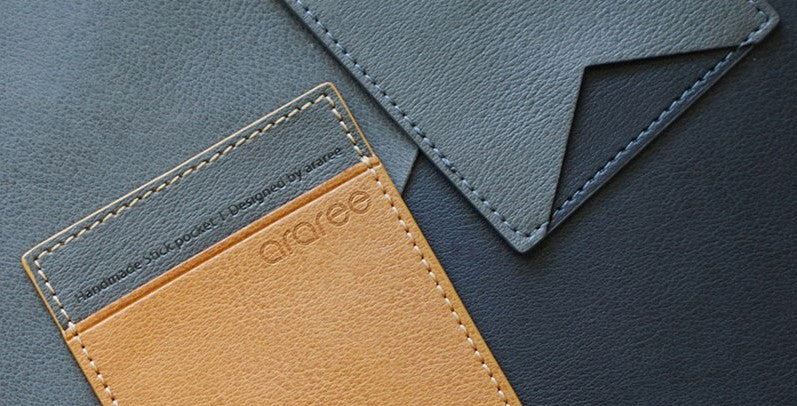 Araree Stick Pocket Genuine Leather Universal Card Holder - Saddle Brown