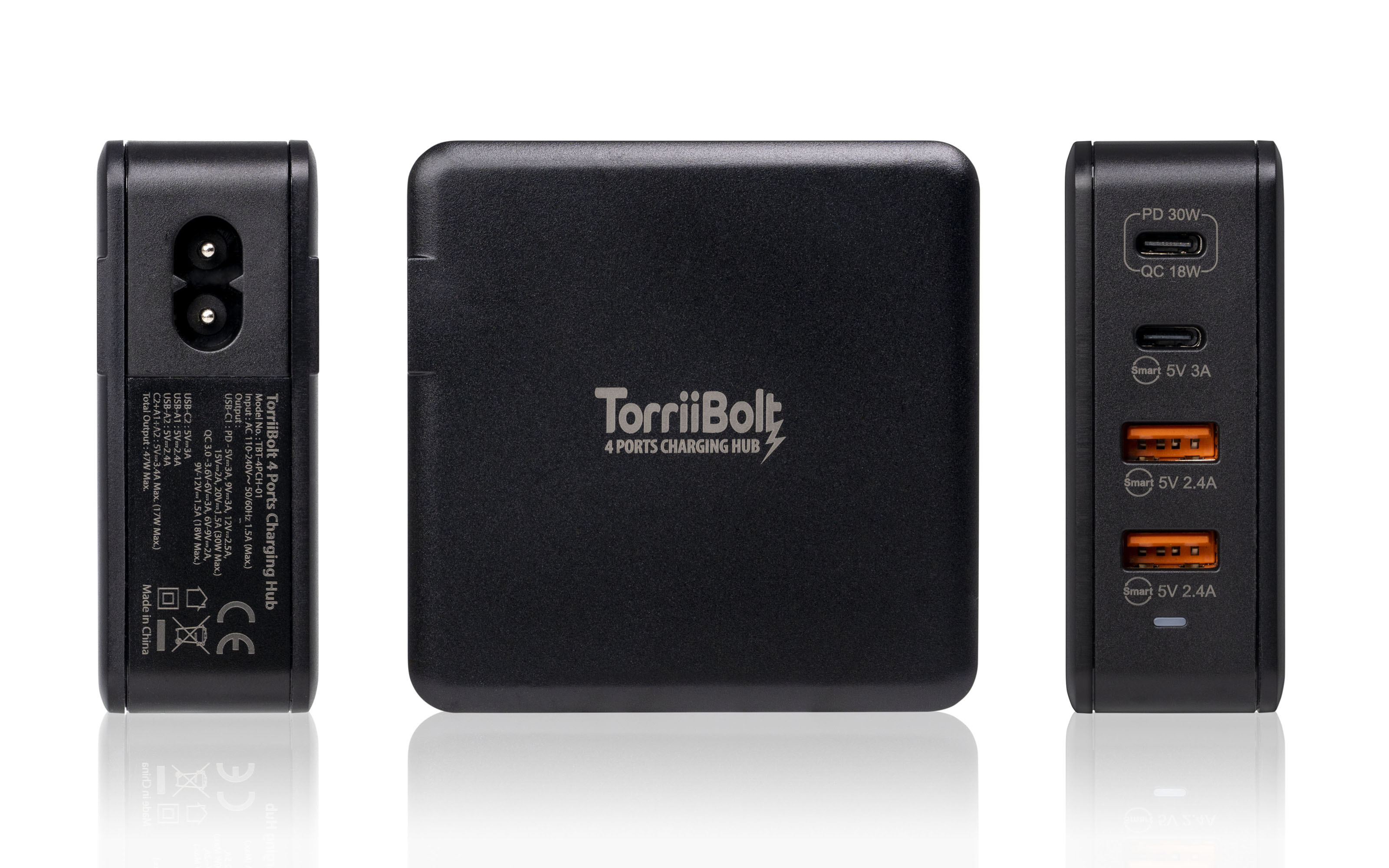 Torrii Bolt 4 Port Charging Hub with 2 USB-C  & 2 USB-A QC 3.0 - Black