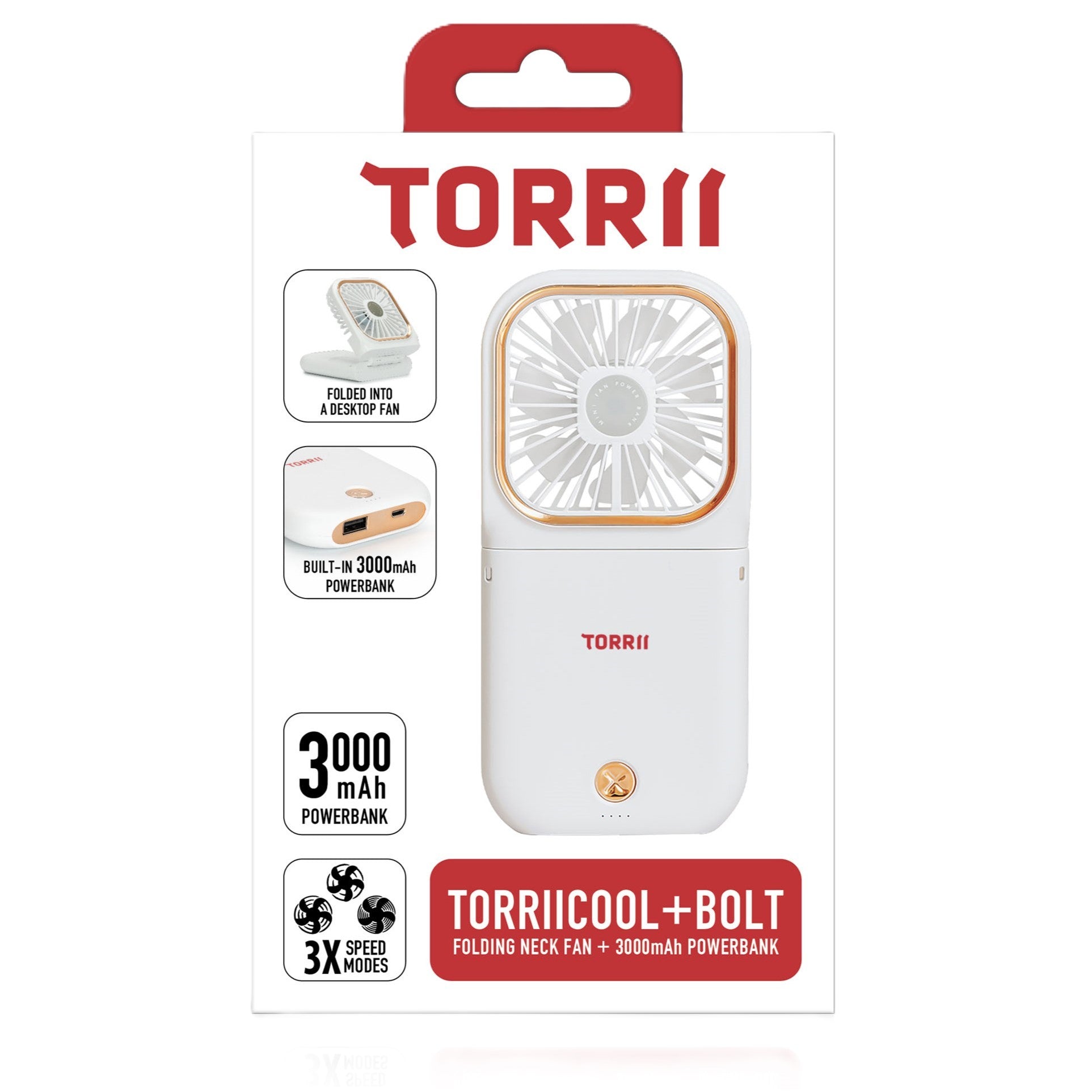 Torrii Cool Foldable Fan With 3000Mah Powerbank - White