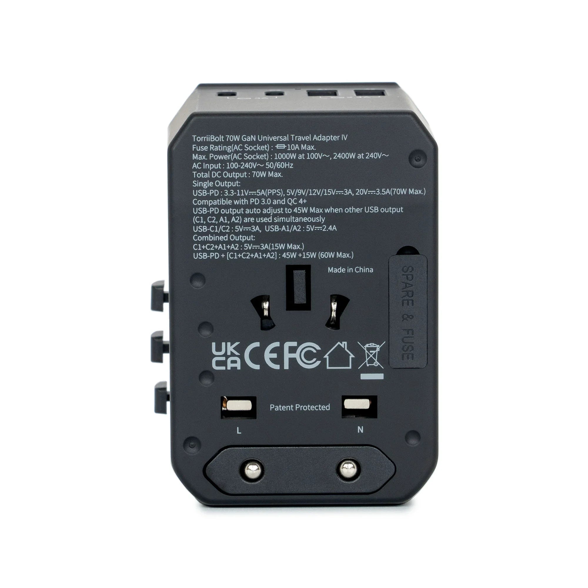 Torrii Bolt 70W GaN Universal Travel Adapter IV - Black - Tashqila