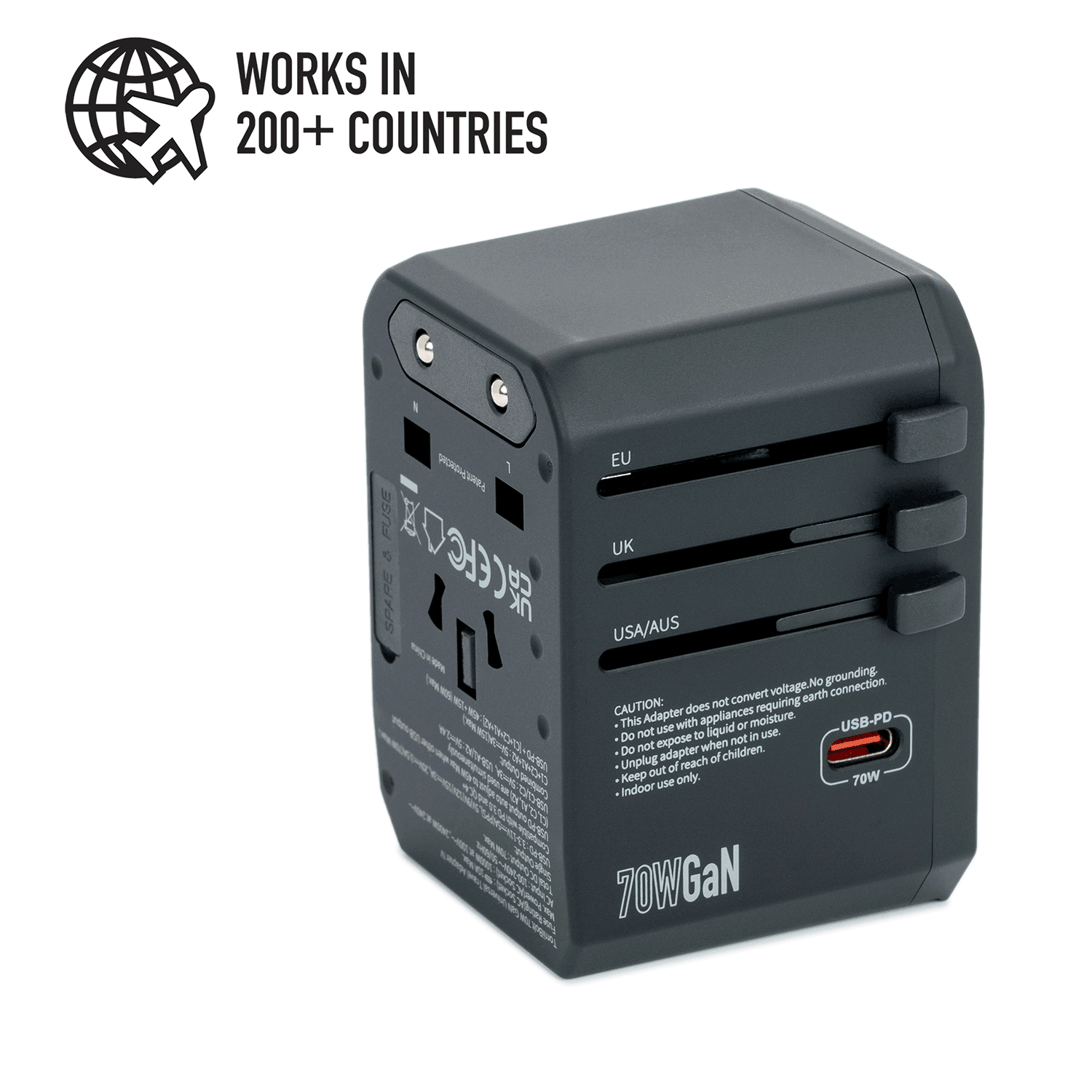 Torrii Bolt 70W GaN Universal Travel Adapter IV - Black - Tashqila