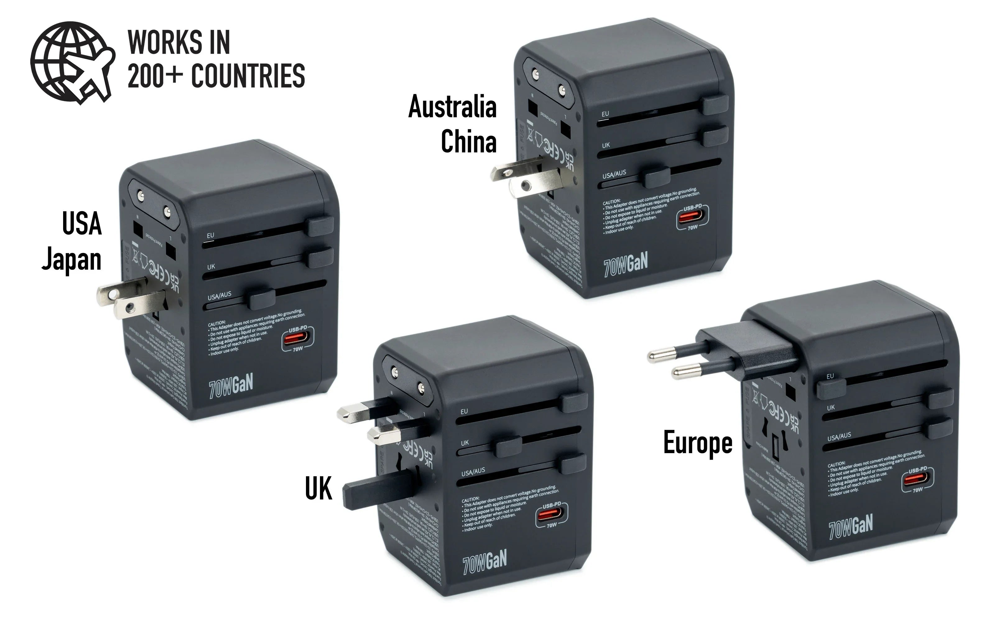 Torrii Bolt 70W GaN Universal Travel Adapter IV - Black - Tashqila
