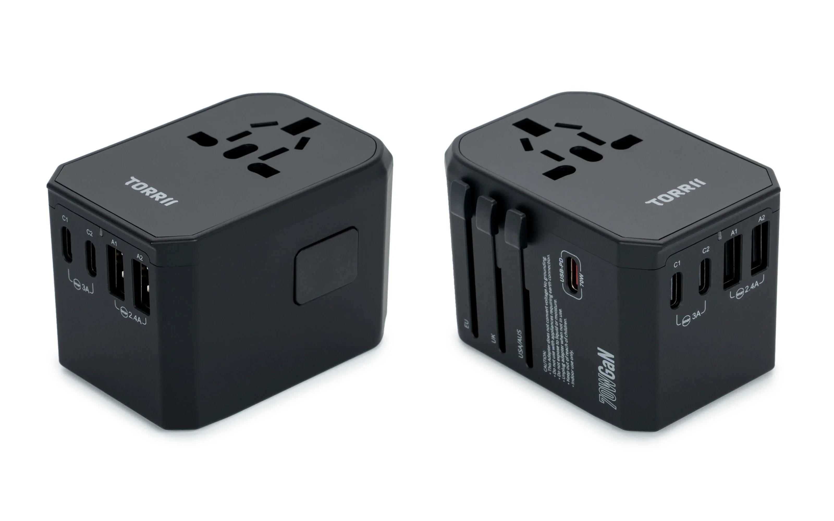 Torrii Bolt 70W GaN Universal Travel Adapter IV - Black - Tashqila