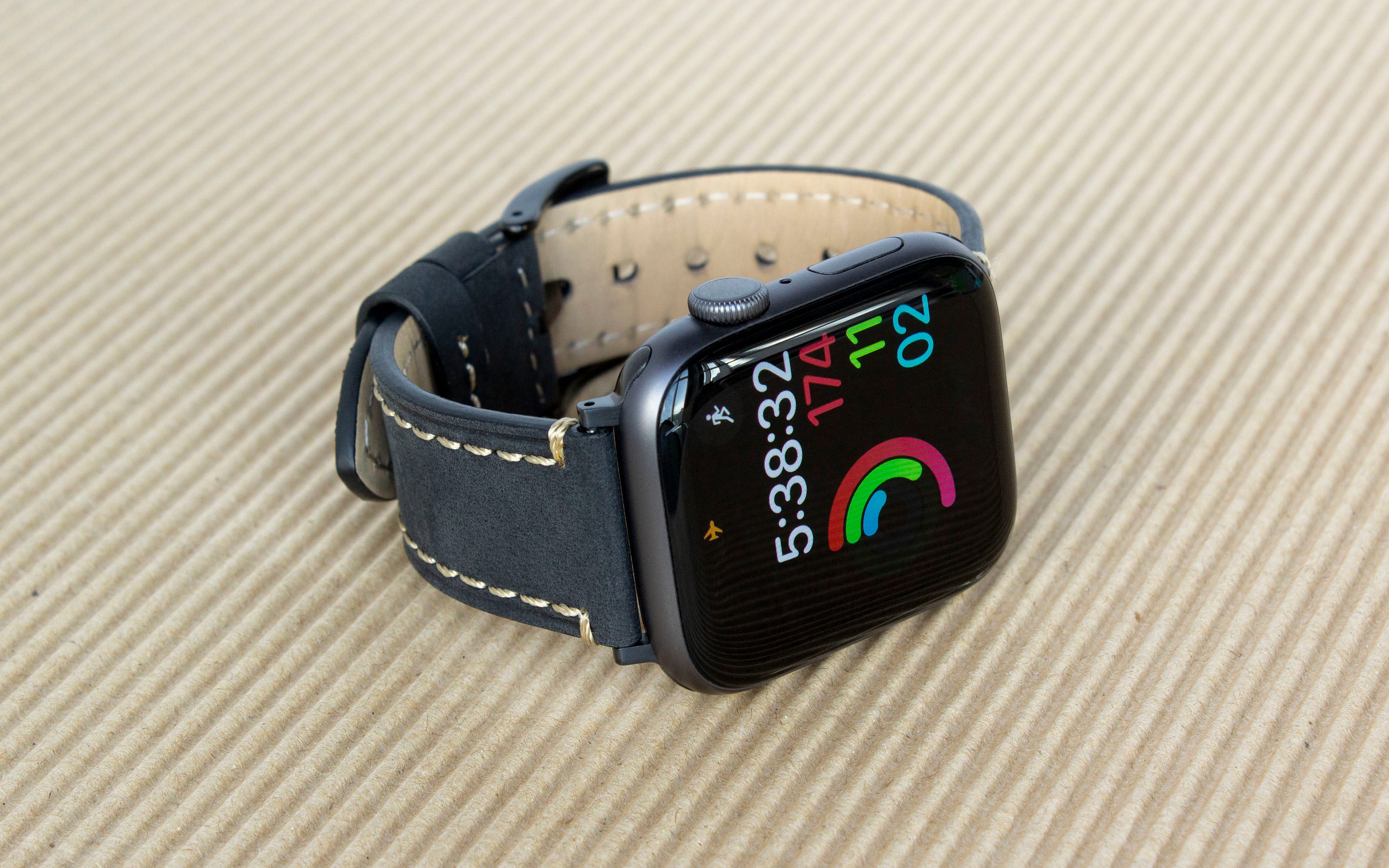 Torrii Apple Watch Leather Band 38/40/41mm - Black Leather With Tan Stitching