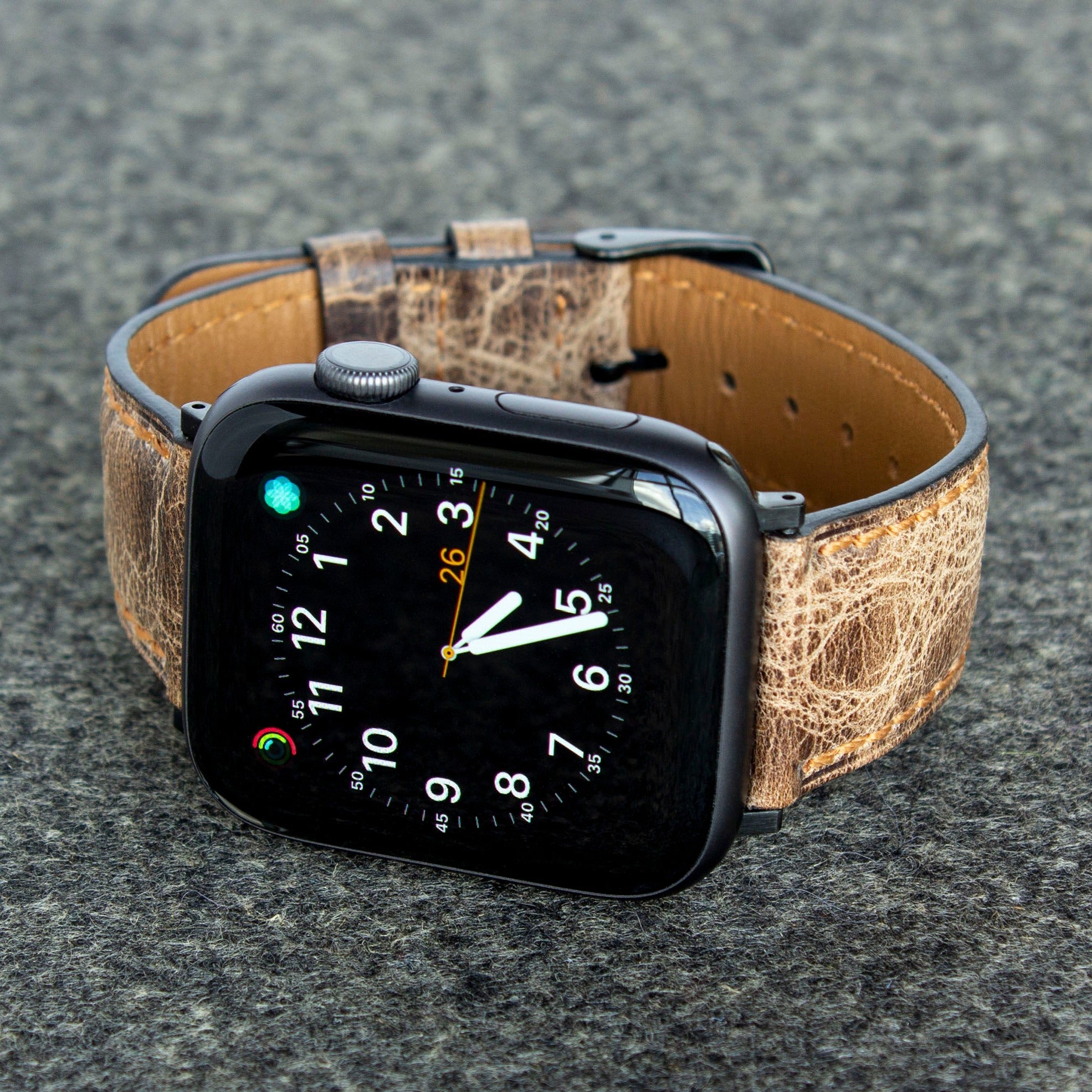 Torrii Apple Watch Leather Band 49/ 45/ 44 /42 mm - Dark Brown Leather With Orange Stitching