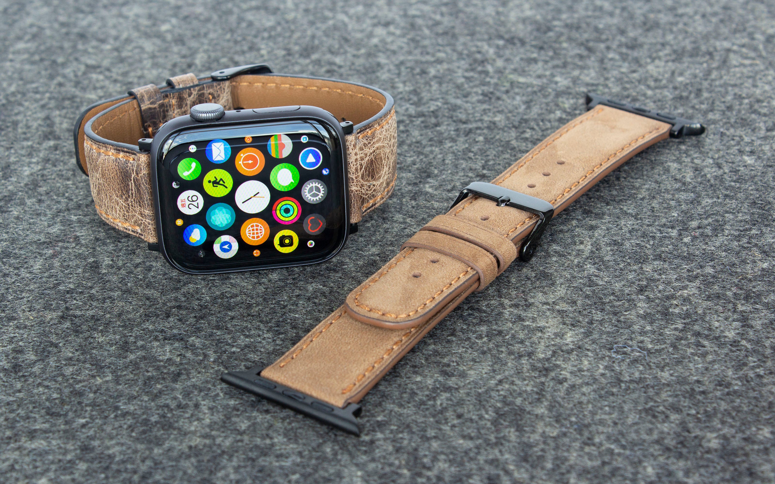 Torrii Apple Watch Leather Band 38/40/41mm - Dark Brown Leather With Orange Stitching