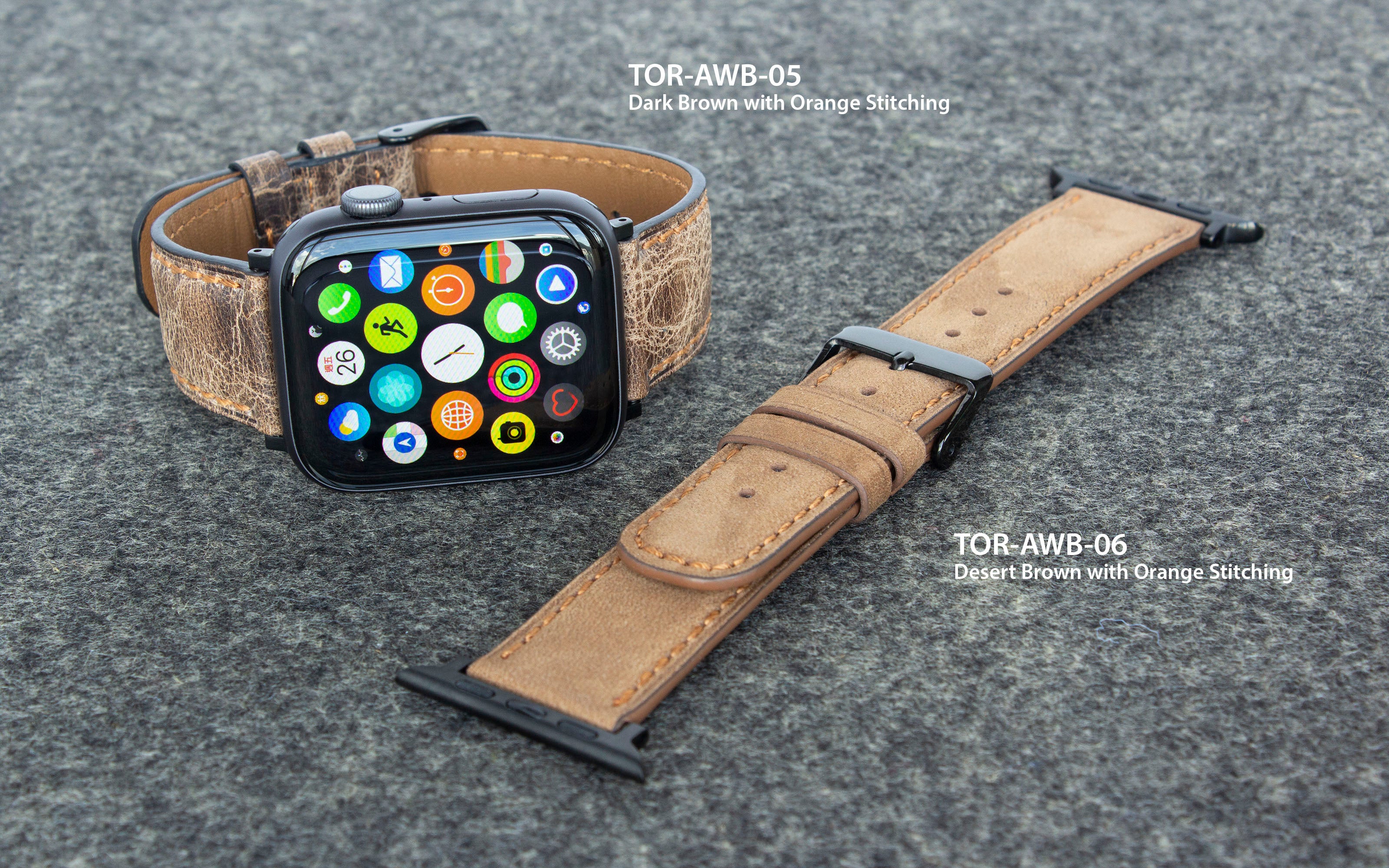 Torrii Apple Watch Leather Band 38/40/41mm - Dark Brown Leather With Orange Stitching