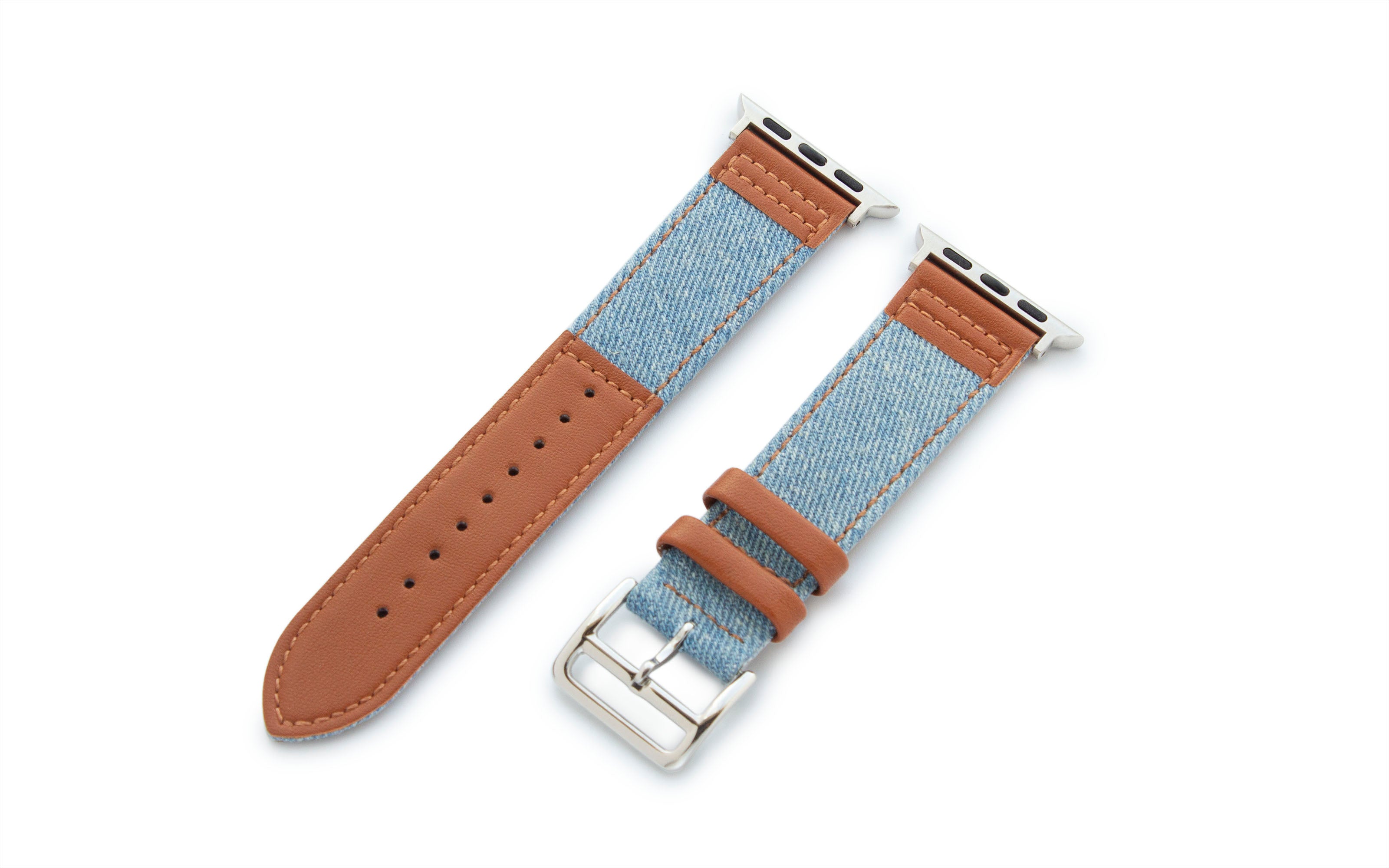 Torrii Apple Watch Leather Band 49/ 45/ 44 /42 mm - Light Blue Jean With Black Leather