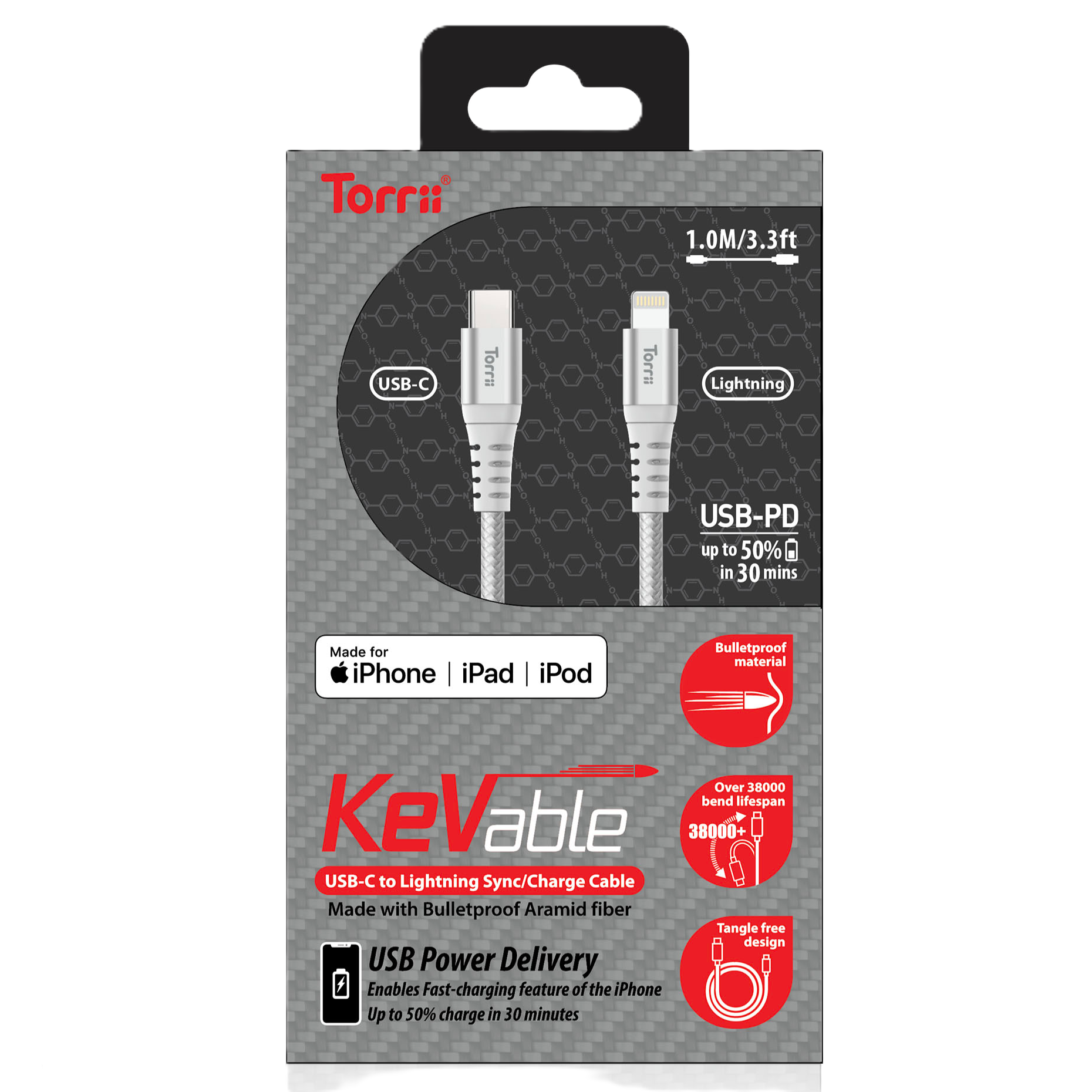 Torrii Kevable Type-C To Lightning Cable 1m - Silver