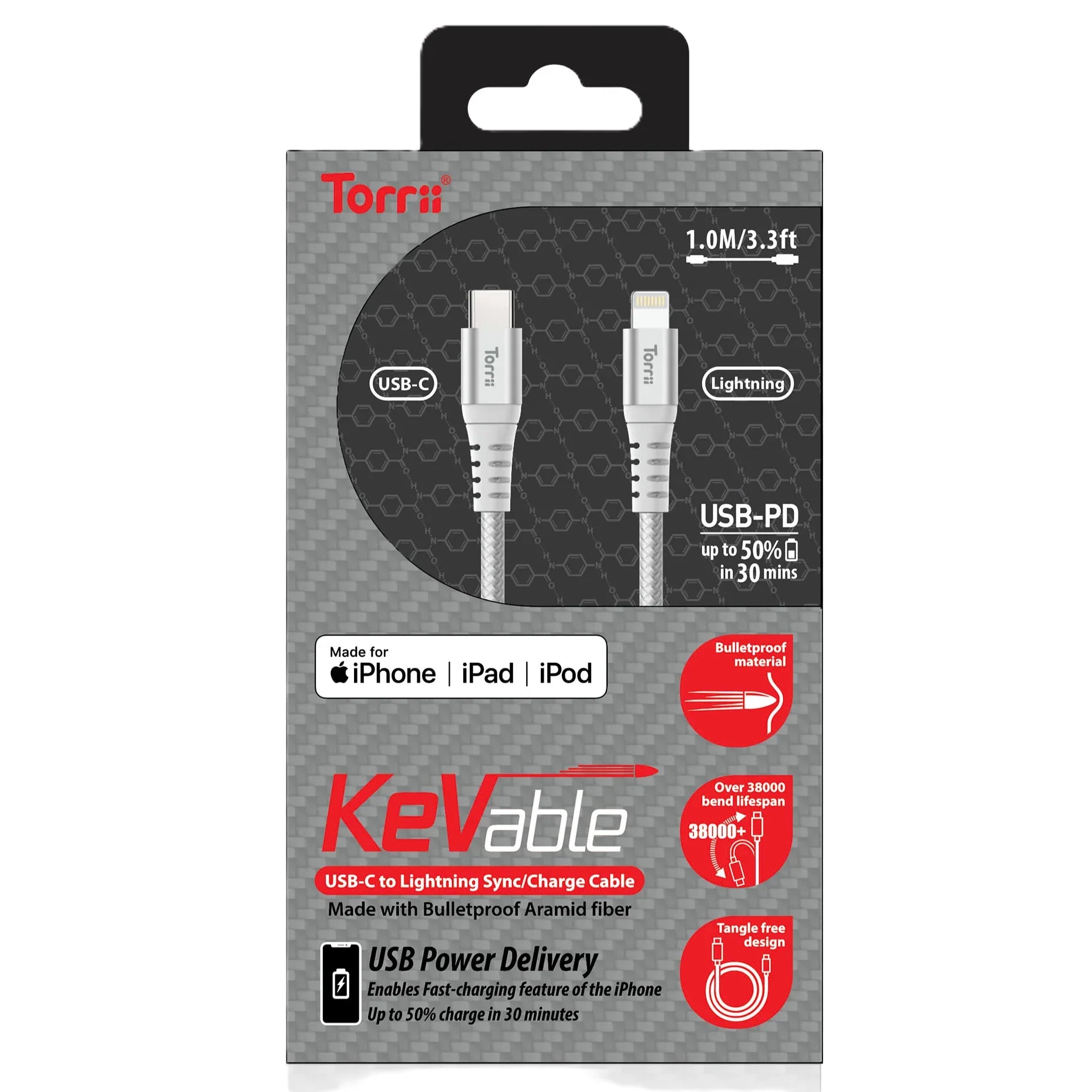 Torrii Kevable Type-C To Lightning Cable 1m - Silver - Tashqila