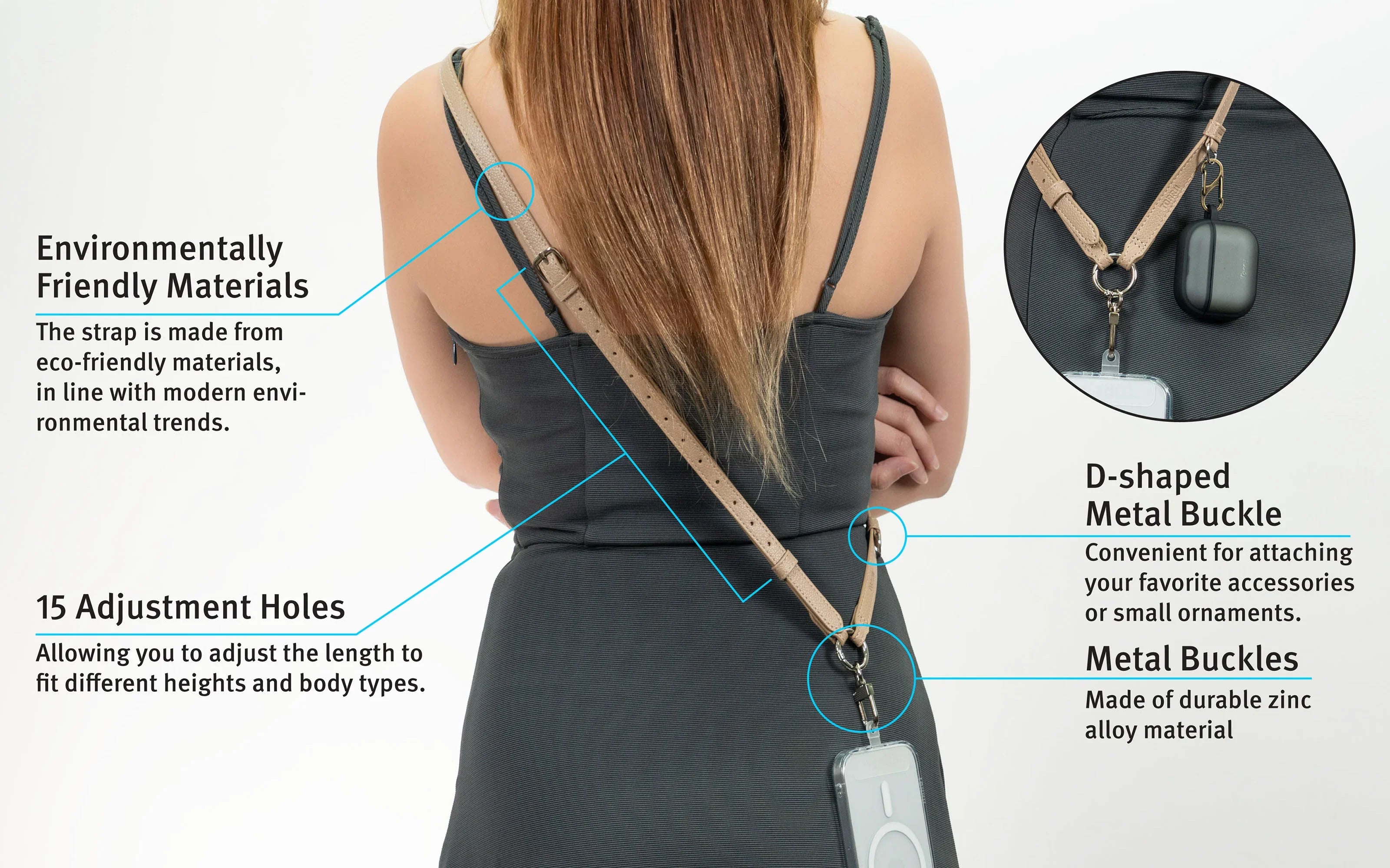 Torrii Knotty Leather Crossbody Strap – Black - Tashqila