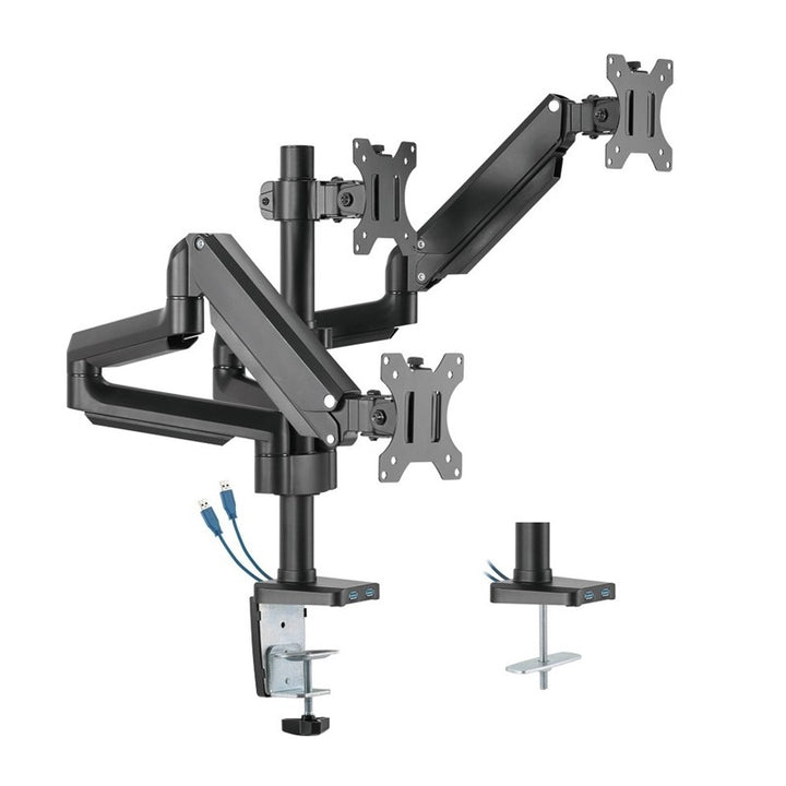Twisted Minds Premium Triple Monitors Aluminum Pole Mounted Gas Spring Monitor Arm with USB Ports
