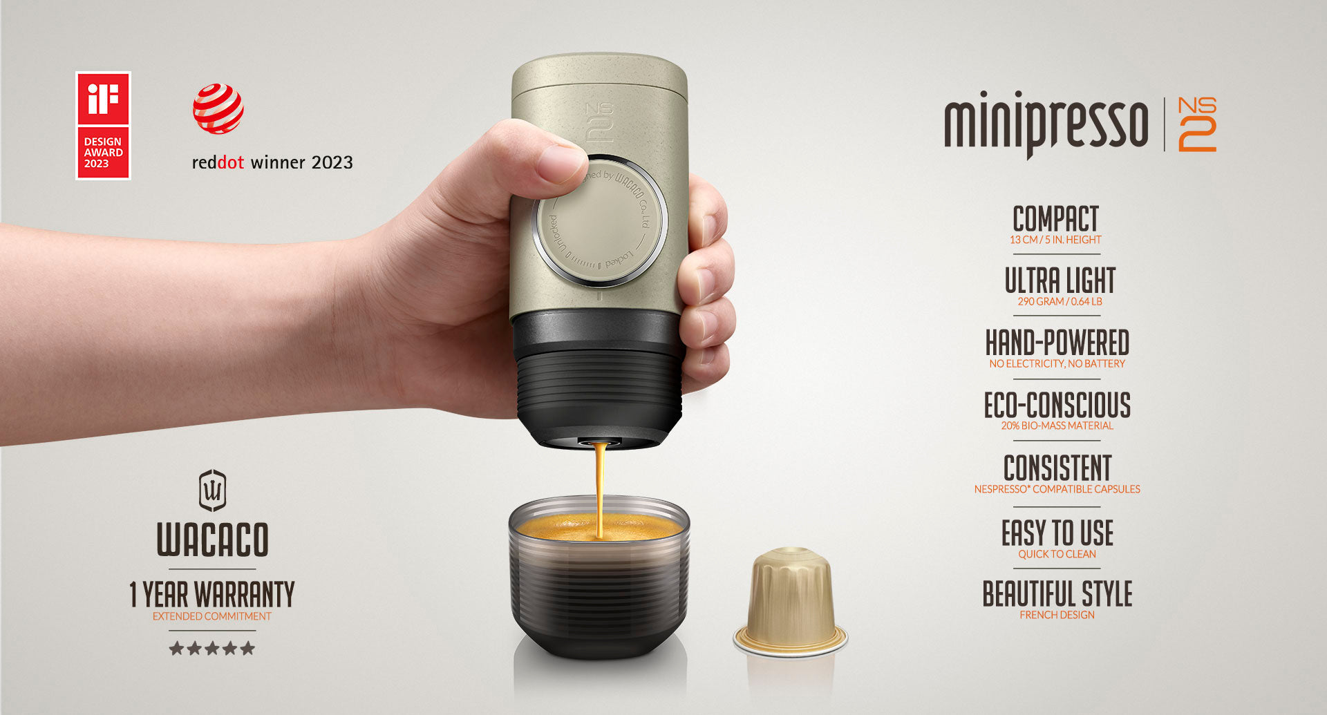 WACACO Minipresso NS2 Portable Espresso Machine for Coffee Capsules