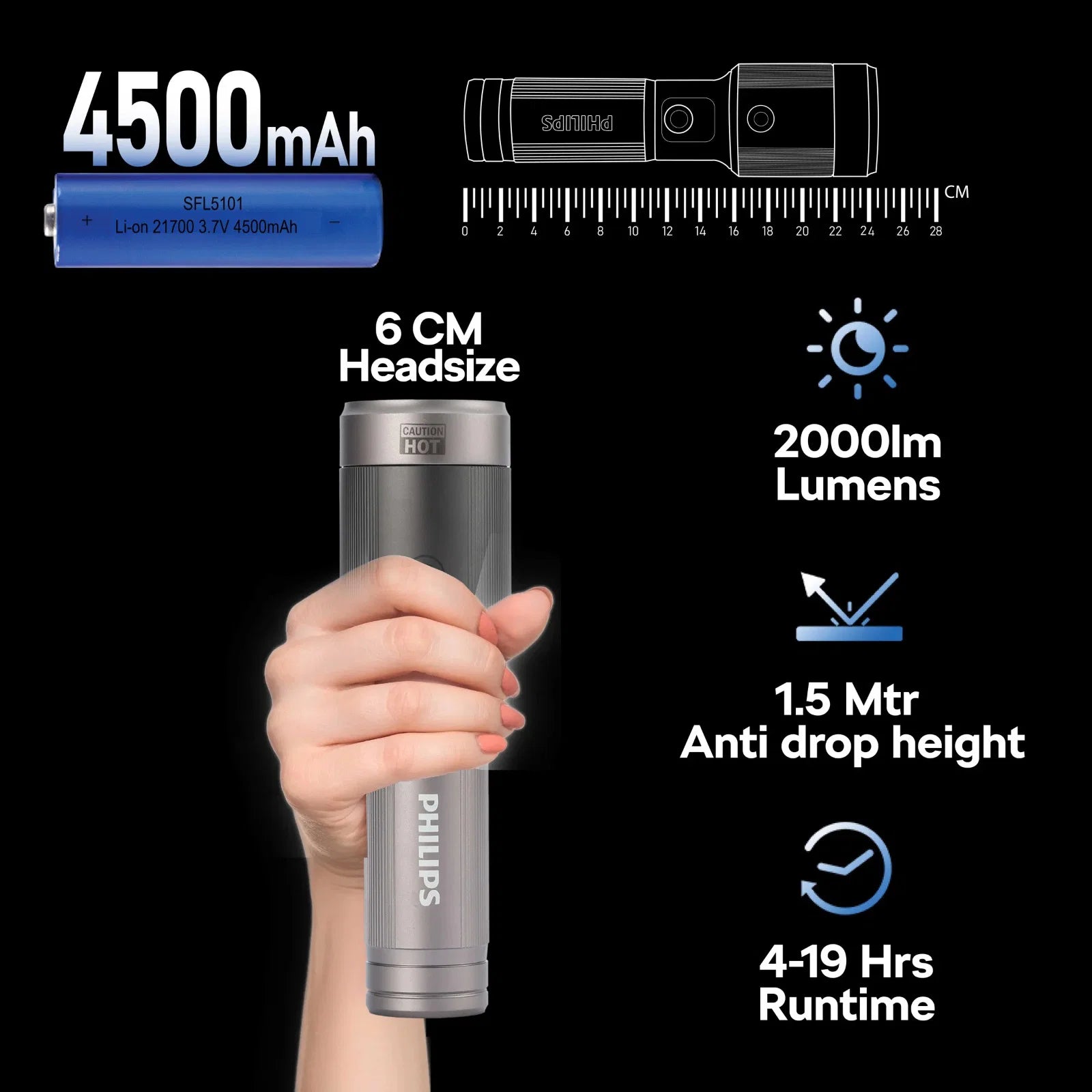 Philips LED 60W Rechargeable Flashlight 2000 Lumens SFL5101