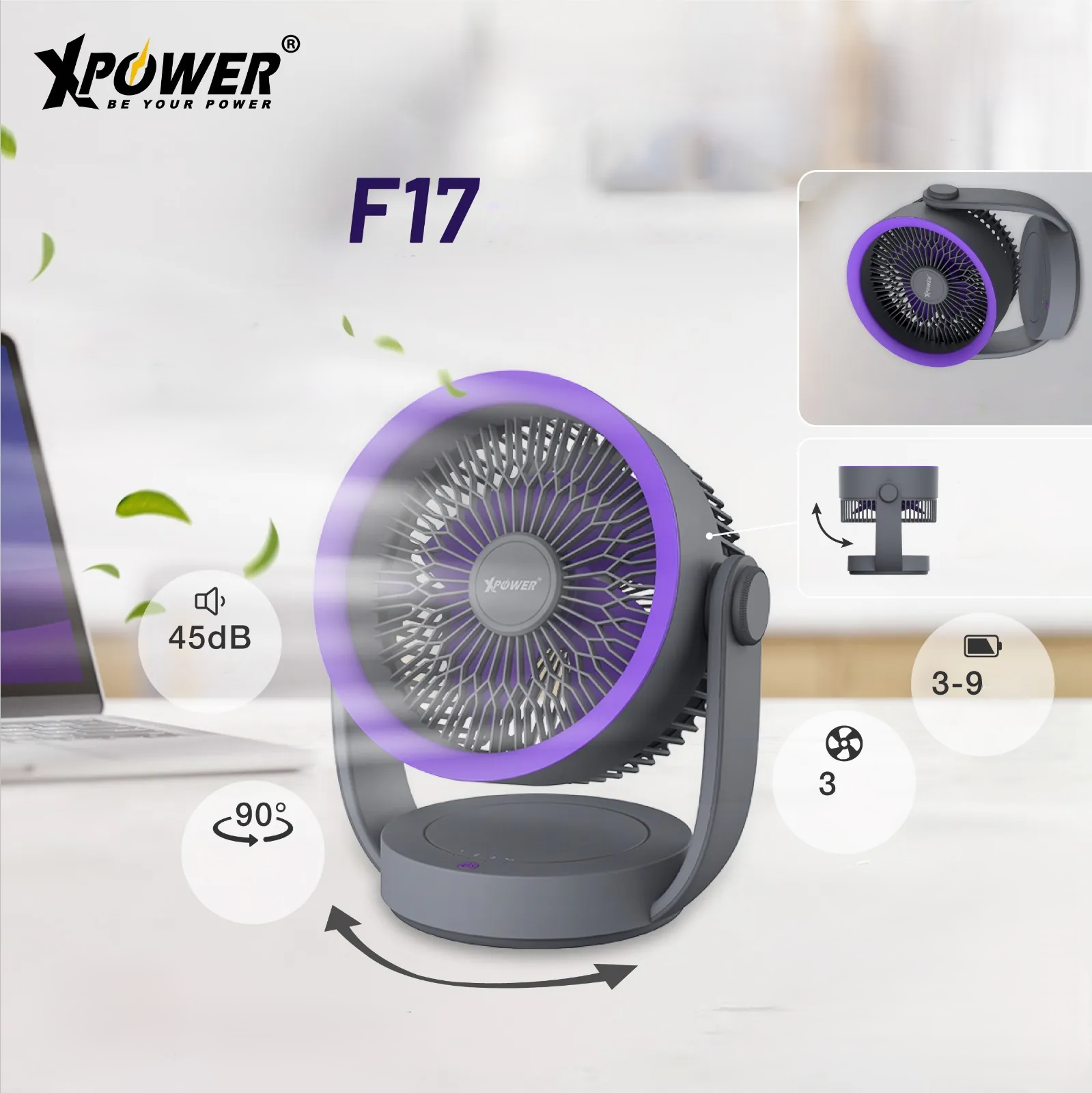 Xpower F17 Portable Desktop Circulation Fan - Grey