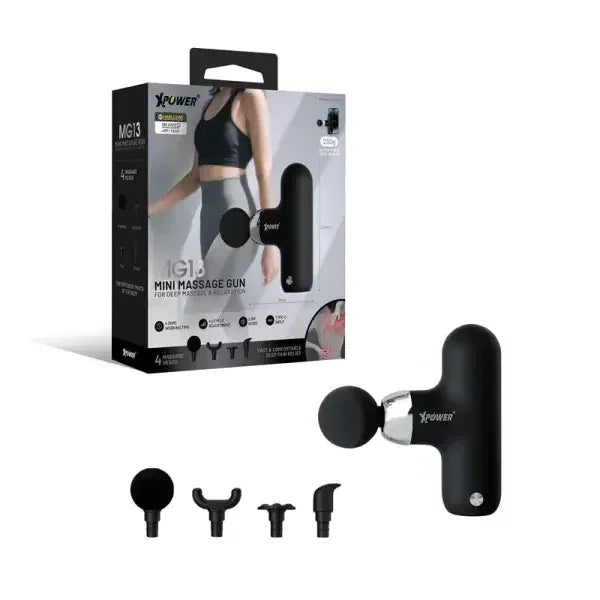 XPower MG13 Mini Massage Gun With 4 Massage Head- Black - Tashqila