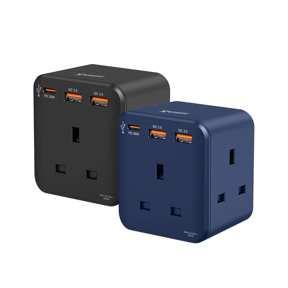 XPower WSS1 PD 20W 3-Outlet Cube Extension Socket - Black