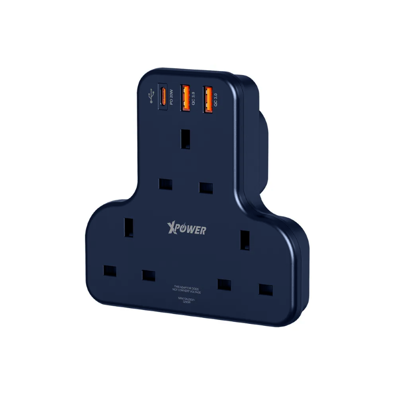XPower WSS2 PD 20W 3 Outlet T-Shaped Extension Socket - Black