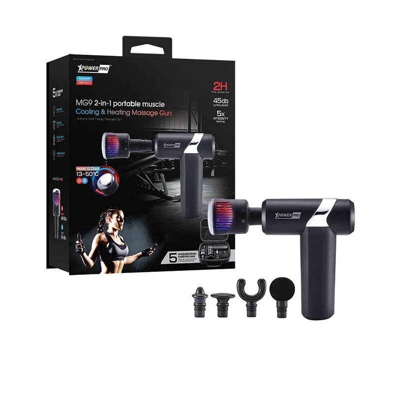 XPower Pro MG9 2IN1 Cooling & Heating Massage Gun With 5 Massage Head 2000mAh Battery - Black