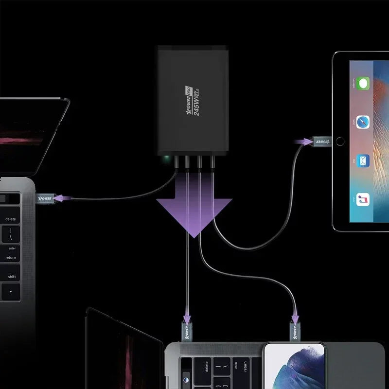 XPower Pro Gx245 245W 4-Port PD Gan Desktop Charger - Black - Tashqila