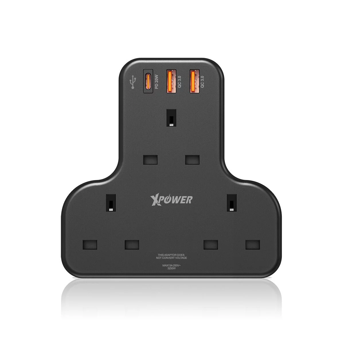 XPower 20W 3 Outlet T-Shaped Extension Socket - Black