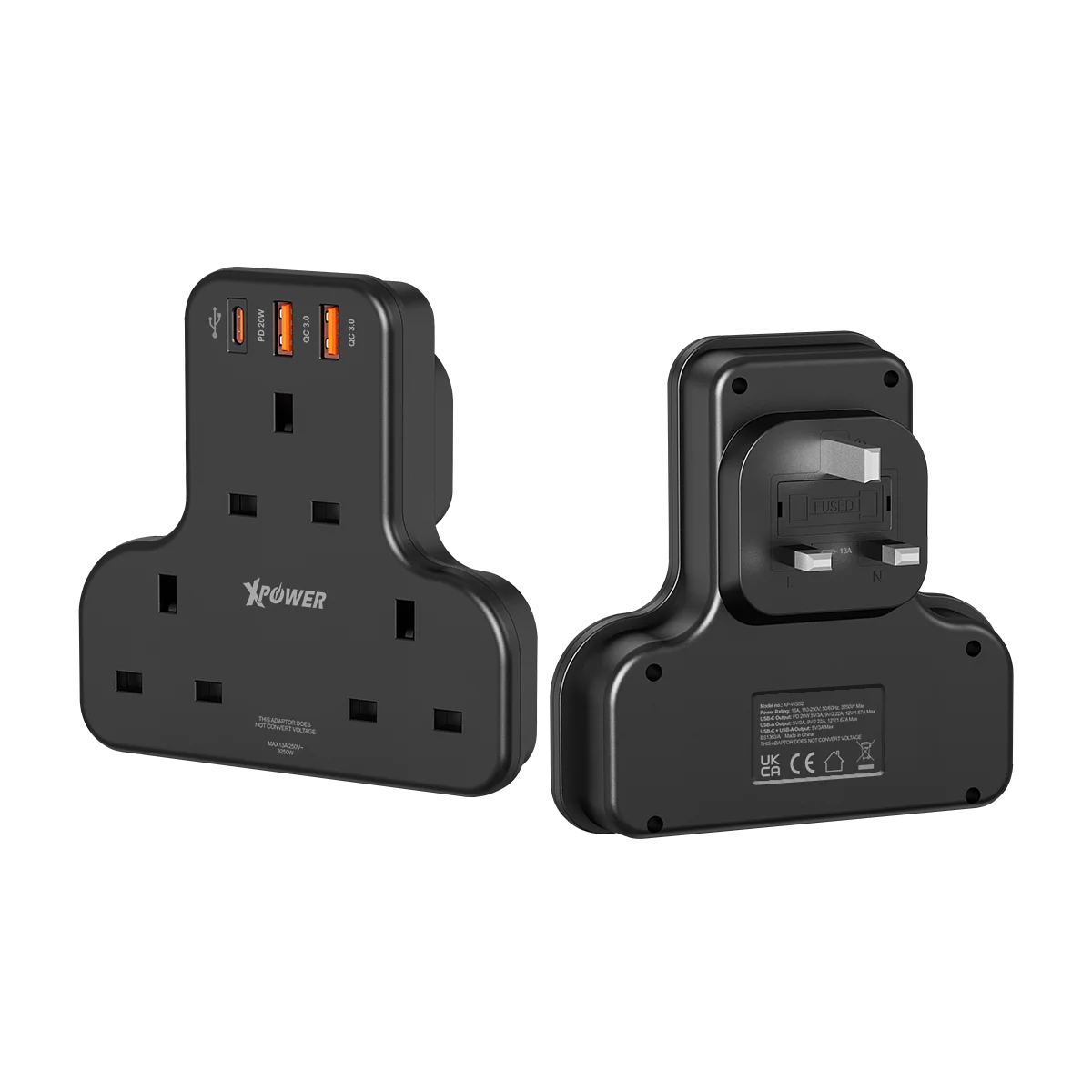 XPower 20W 3 Outlet T-Shaped Extension Socket - Black