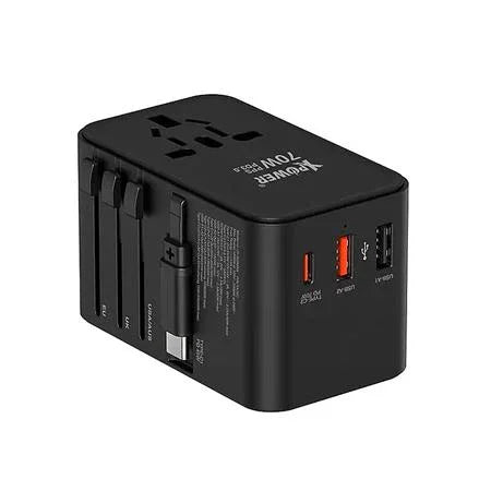XPower 70W GaN Travel Adaptor Built-in Cable - Black - Tashqila
