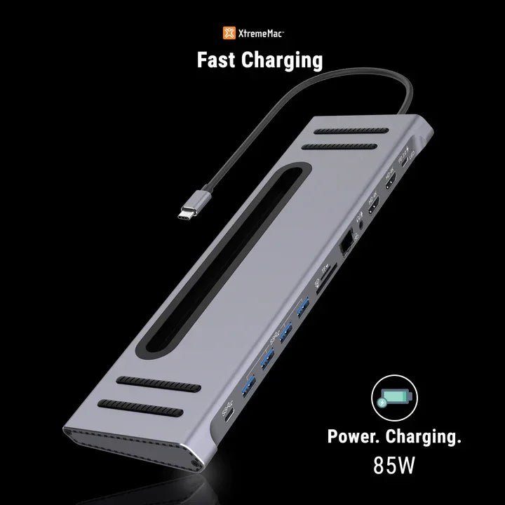 XtremeMac Type-C 12 In 1 Docking Hub Station - Silver - Tashqila