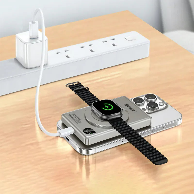 Xpower 10000mah 20w 6in1 Wireless Ultra Thin Power Bank With Stand - Titanium - Tashqila