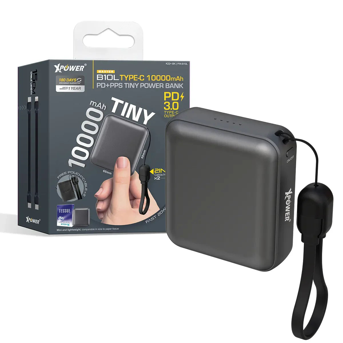 Xpower 10000mah 20w Tiny Power Bank - Black - Tashqila