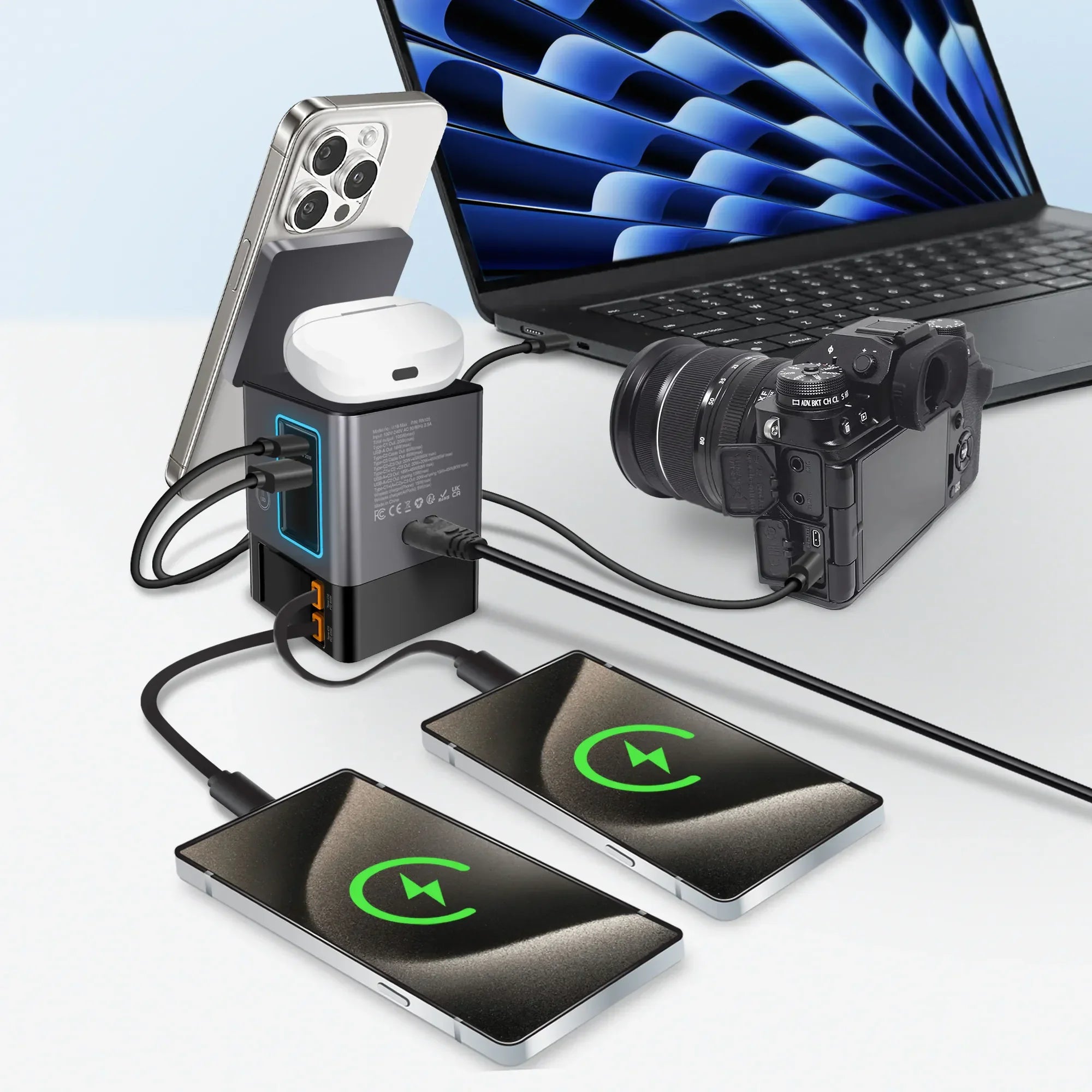 Xpower 105W Gan Magsafe Dual Cable Charging Tower - Grey - Tashqila