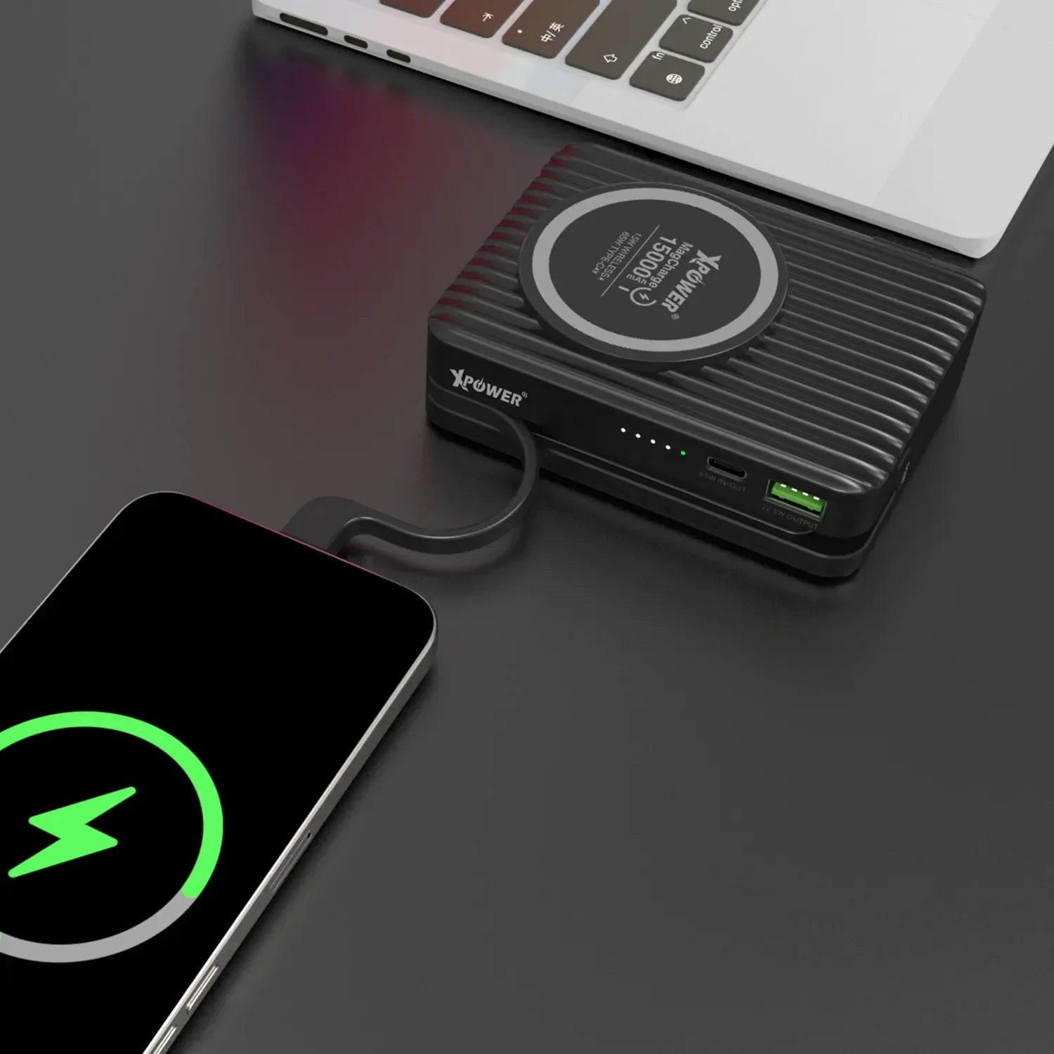 Xpower 15000mah 65w 3in1 Wireless Power Bank And Charger - Black - Tashqila