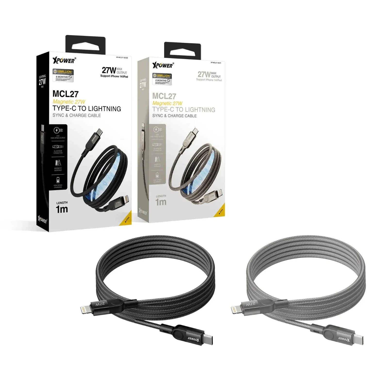 Xpower 27W Type-C To Lightning Magnetic 1M Cable - Titanium - Tashqila