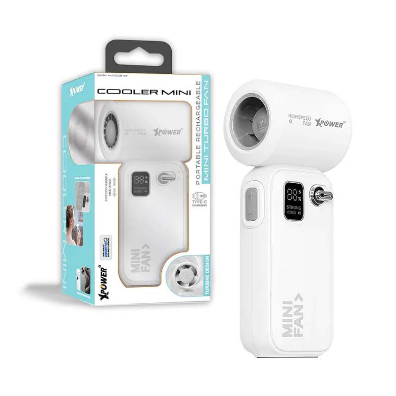 Xpower Cooler Mini Portable Rechargeable Mini Turbo Fan -White Gray