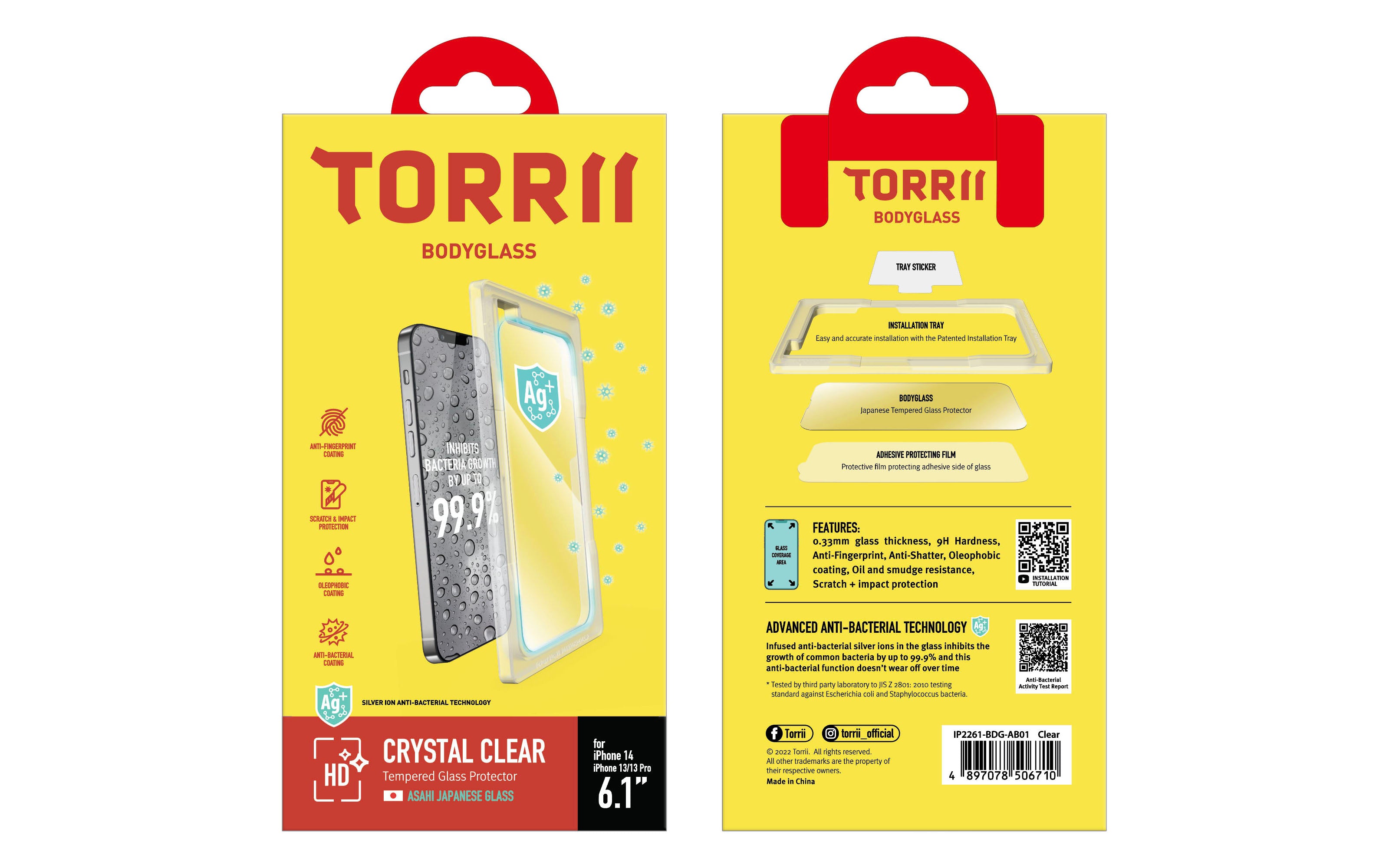 Torrii Bodyglass Screen Protector Anti-Bacterial Coating For iPhone 14 - Clear