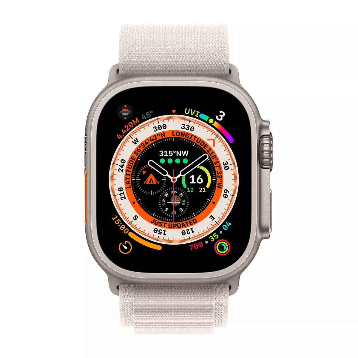 Apple Watch Ultra GPS + Cellular, 49mm Titanium Case with Starlight Alpine Loop – Medium