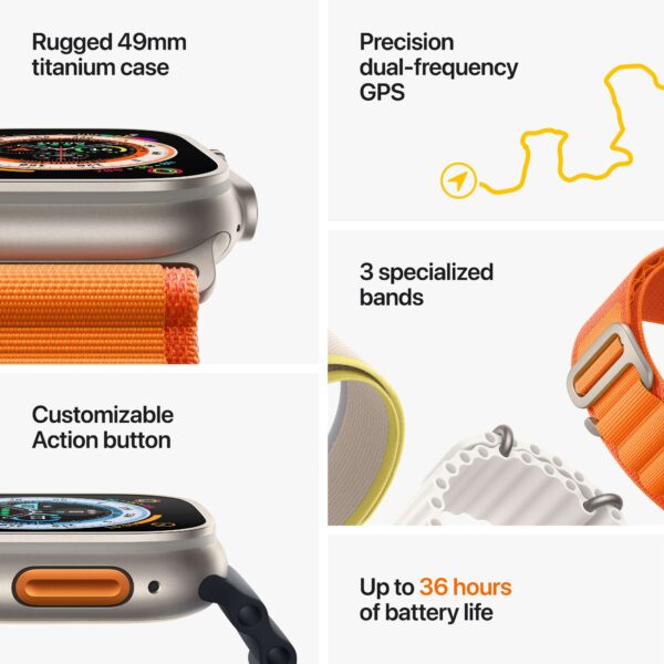 Apple Watch Ultra 2 GPS + Cellular، هيكل من التيتانيوم مقاس 49 ملم مع حزام جبال الألب البرتقالي - كبير