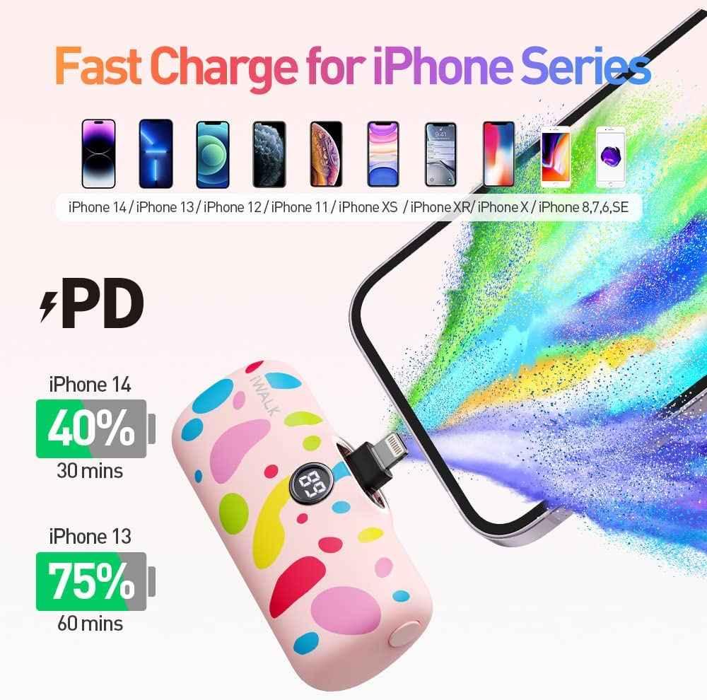 iWalk 4800mAh Lightning 20W Pocket Power Bank - Pink Pattern