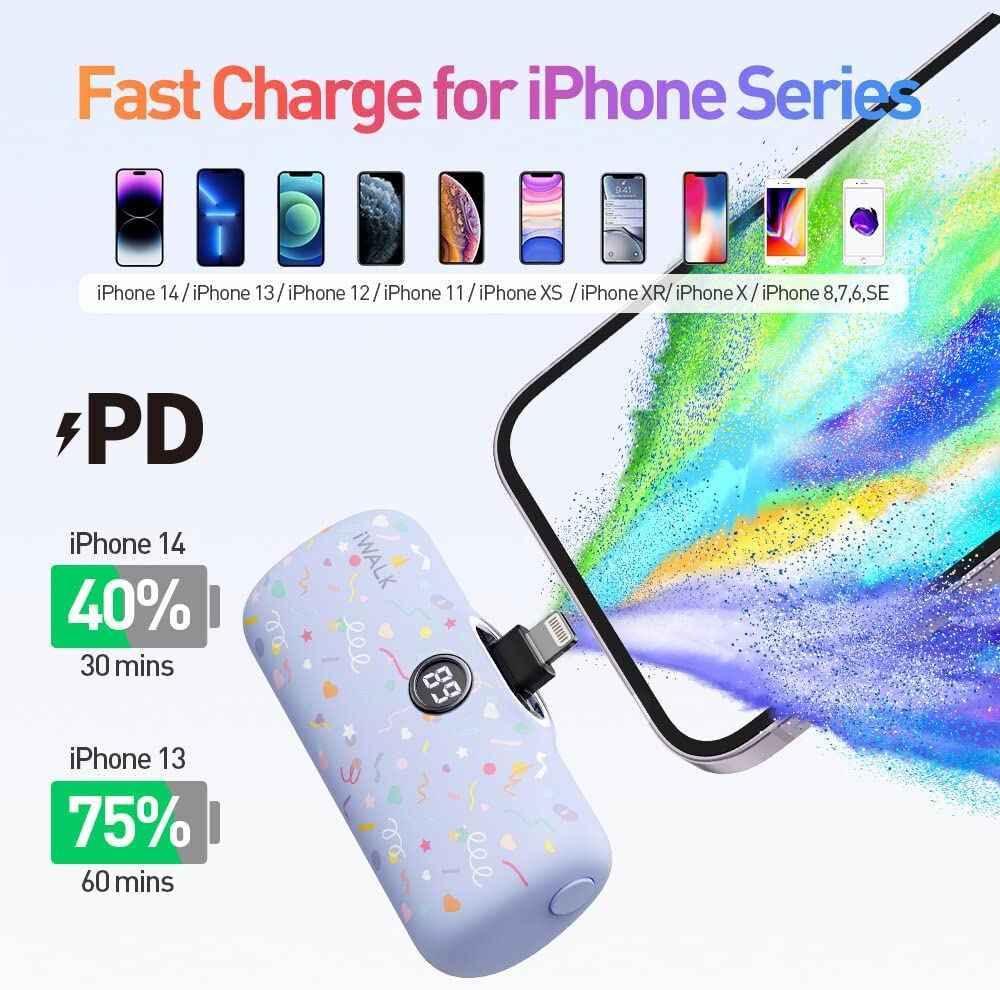 iWalk 4800mAh Lightning 20W Pocket Power Bank - Purple Pattern